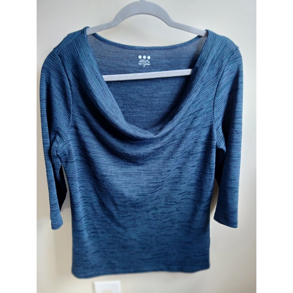 THREE DOT BLUE Draped Neckline Sweater XL‎